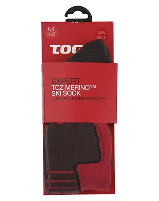 Tog 24 Fire red expert merino/diamond dry ski sock